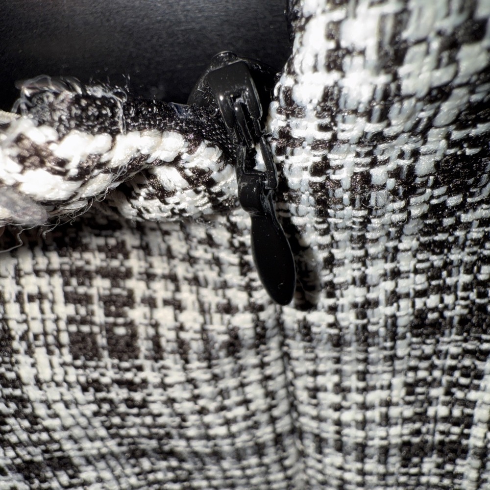 ELIZA J. TWEED DRESS Lace Accent Size 4 Black White Checked Women's Fringe Hem - Picture 9 of 10